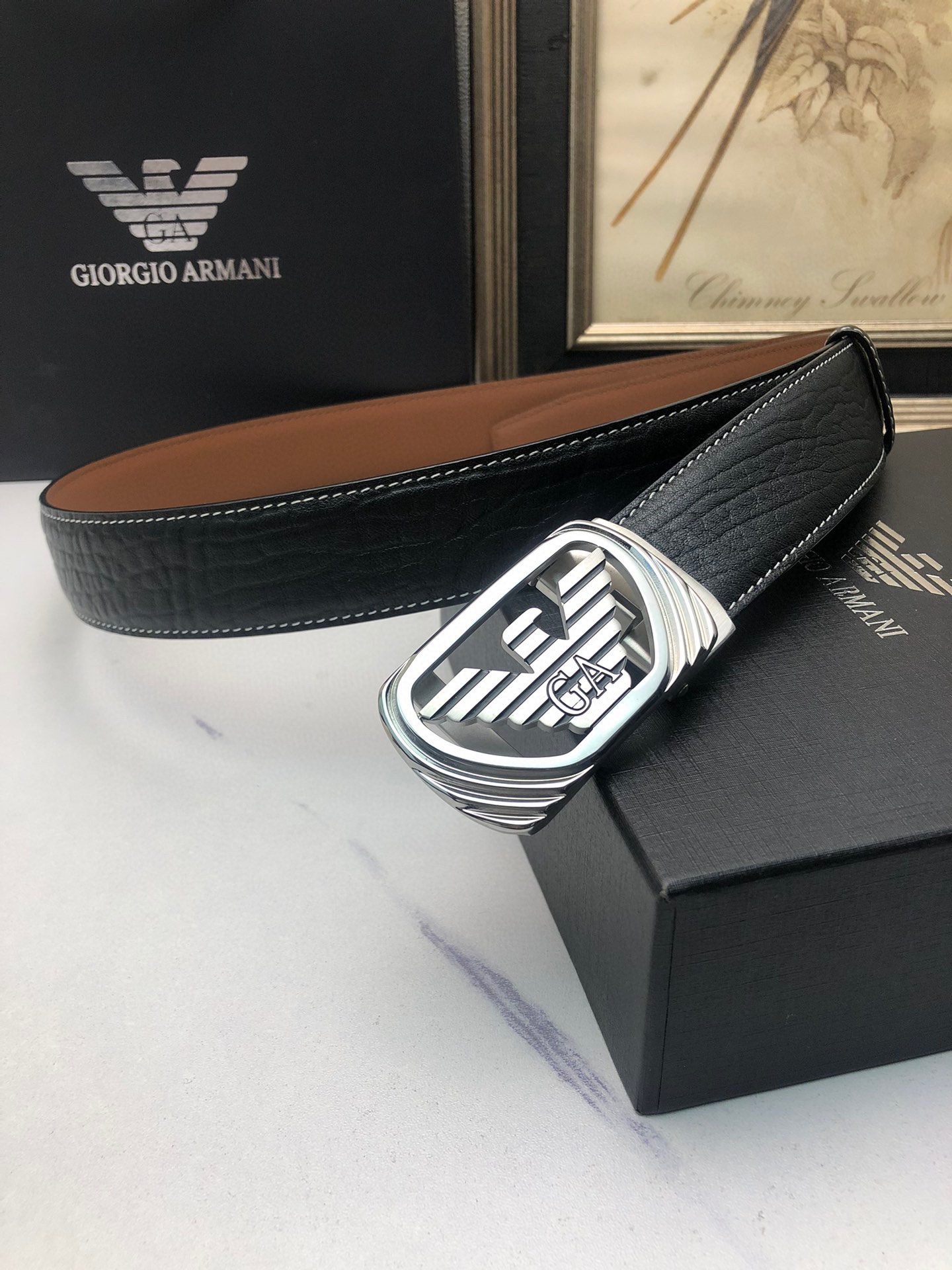 Italian Amani Automatic Belts: Original Oxen Skin, Tailorable, 3.5″ Wide, Exclusive Design - 图片 4