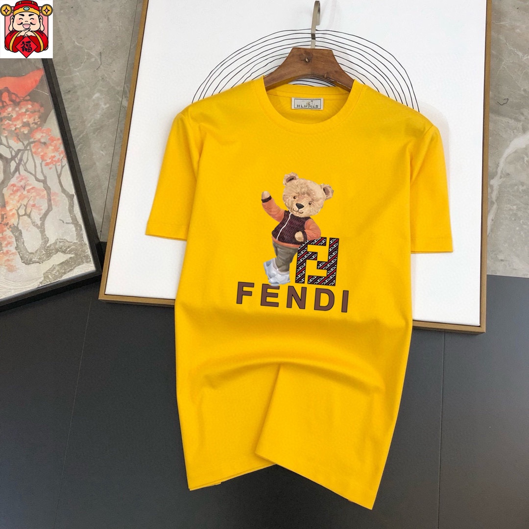 Fendi Men's Yellow Cotton T-Shirt with Teddy Bear Graphic Logo Print 1 i1740663990 5296 0