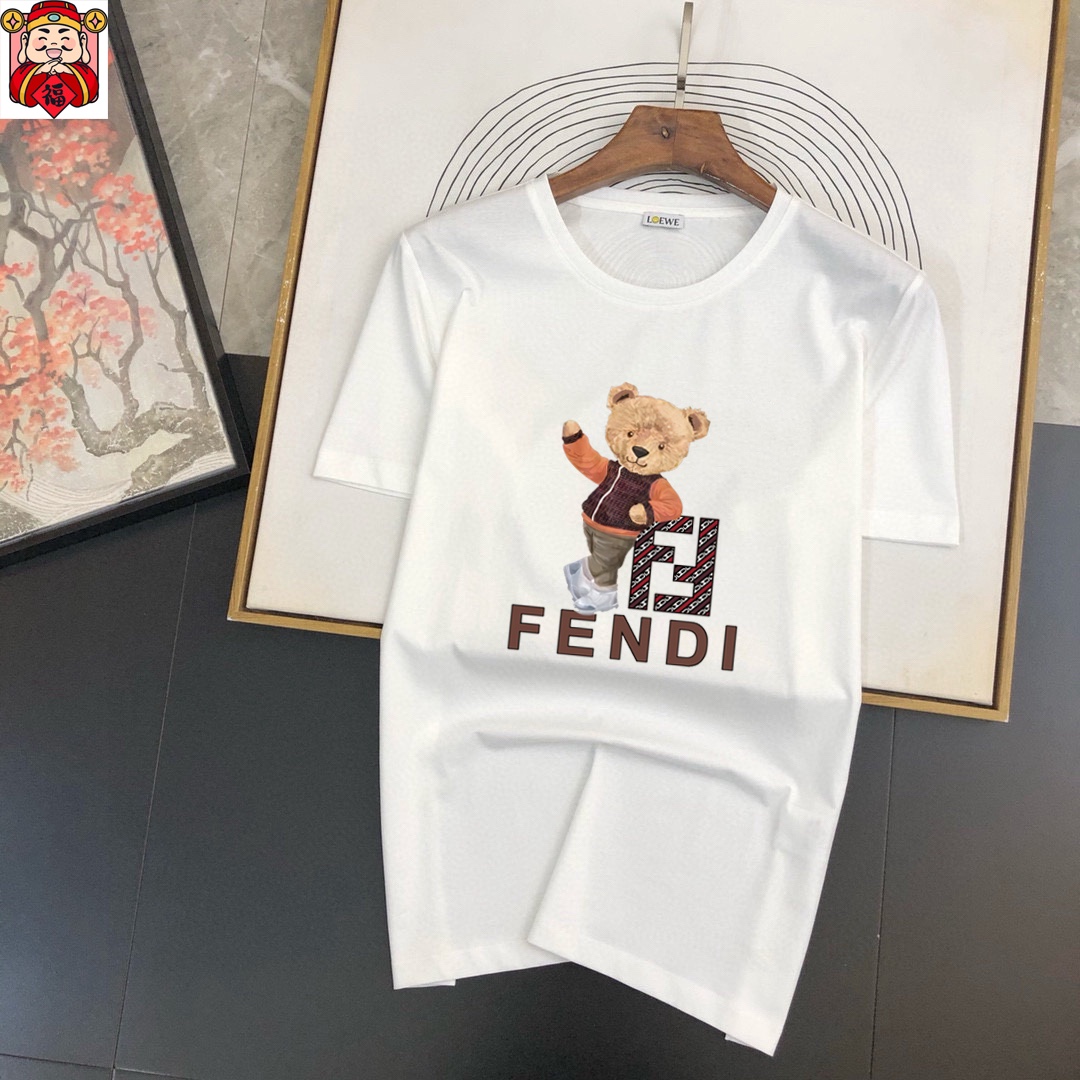 Fendi Men's Yellow Cotton T-Shirt with Teddy Bear Graphic Logo Print 2 i1740663990 6055 1