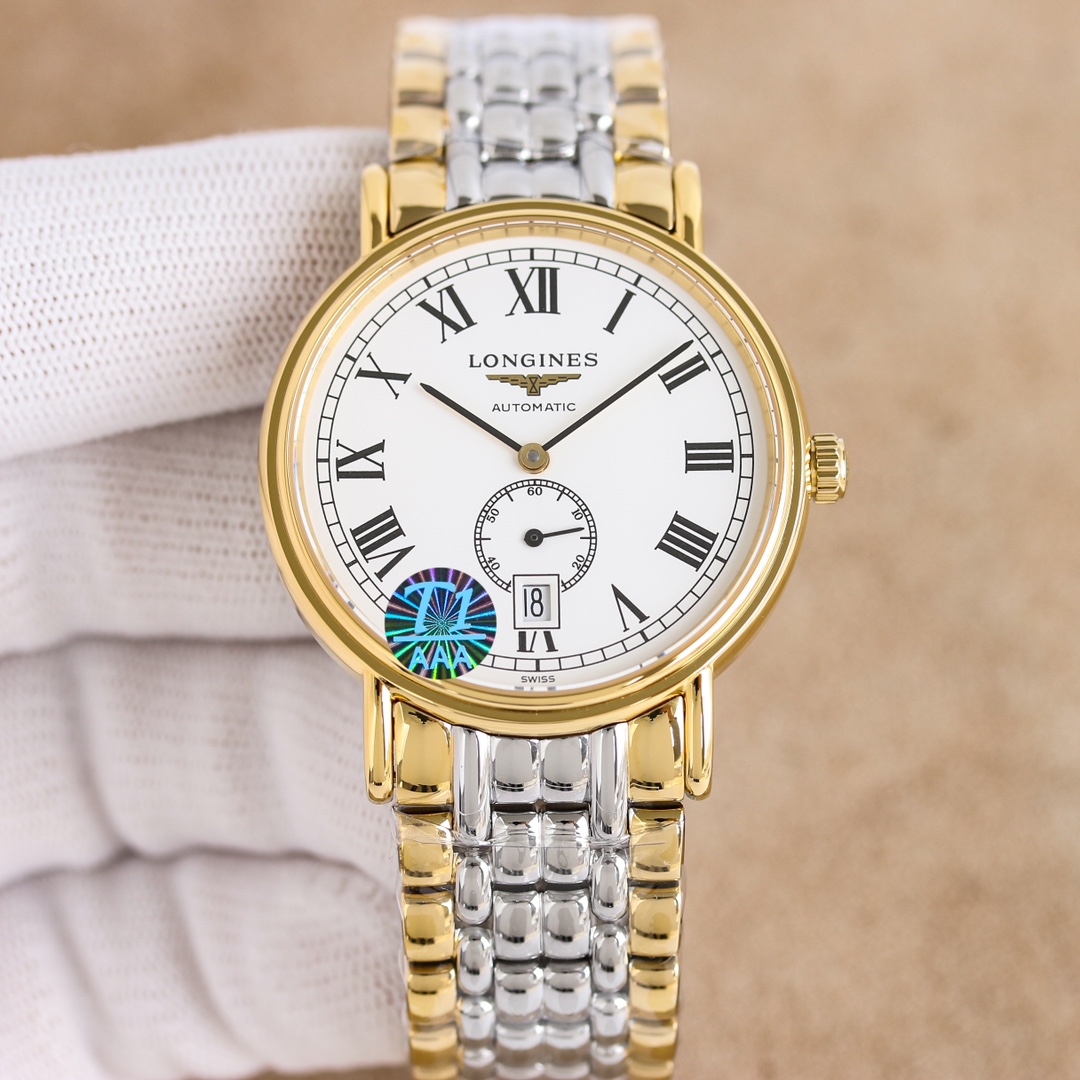 NO:148098,Belt steel belt style. The new Longines elegant series of the watches are made with timeless design and exquisite craftsmanship, which interprets the brand's deep understanding of the aesthetics of traditional watchmaking. The case is made of 316L stainless steel and is polished and treated with a low-key and delicate metallic luster. The 38.5 mm diameter round case is only 9 mm thick, with smooth and thin lines. The Roman scale and small seconds hand design not only meet the elegant needs of formal occasions, but also takes into account the comfort experience of daily wear, perfectly balancing practicality and aesthetic value. The Seagull's independent small seconds automatic winding mechanical movement is equipped with original Geneva pattern L615.3 automatic torch to achieve a perfect reproduction.,,longines19860909皮带款钢带款 台湾厂新品浪琴优雅系列,腕表以隽永设计与精湛工艺,诠释了品牌对传统制表美学的深刻理解.表壳采用316L精钢打造,经过抛光工艺处理,呈现出低调而细腻的金属光泽.38.5毫米直径的圆形表壳厚度仅为9毫米,线条流畅纤薄,罗马刻度配小秒针设计既适配正式场合的优雅需求,亦兼顾日常佩戴的舒适体验,完美平衡实用性与美学价值. 海鸥一体机独立小秒自动上链机械机芯配有原装日内瓦纹L615.3自动陀实现完美复刻.,,longines,Watch