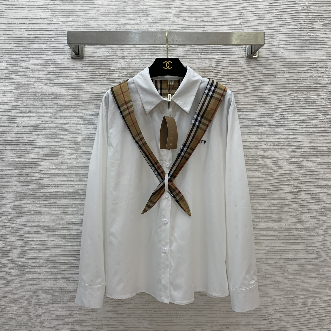 NO:320471,Model number D25030175 BURBERR*Y new style, fashionable age-reducing B home plaid spliced ​​letters logo logo embroidered loose casual long-sleeved shirt!  Black, white, (L size bust 120, sleeve length 61, clothing length 69, burberry, alexander wang19860909款号D25030175 BURBERR*Y新款 时尚减龄B家格纹拼接字母logo徽标刺绣宽松休闲长袖衬衣！黑色、白色、（L码胸围120,袖长61,衣长69,,burberry,alexander wang,Women's clothing