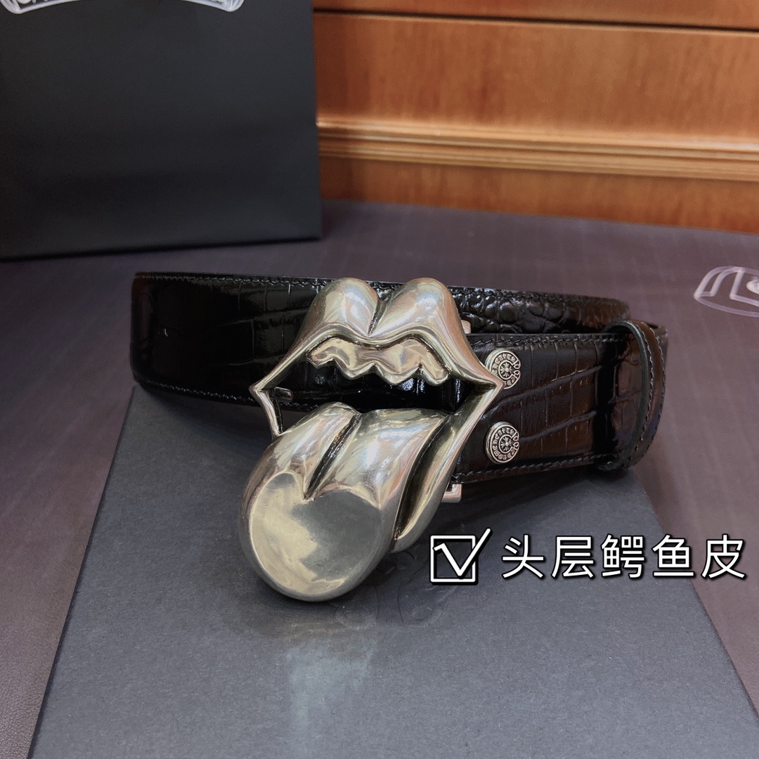 克罗心 可拆卸款 黄铜镀银s925舌头五金 头层鳄鱼纹皮带