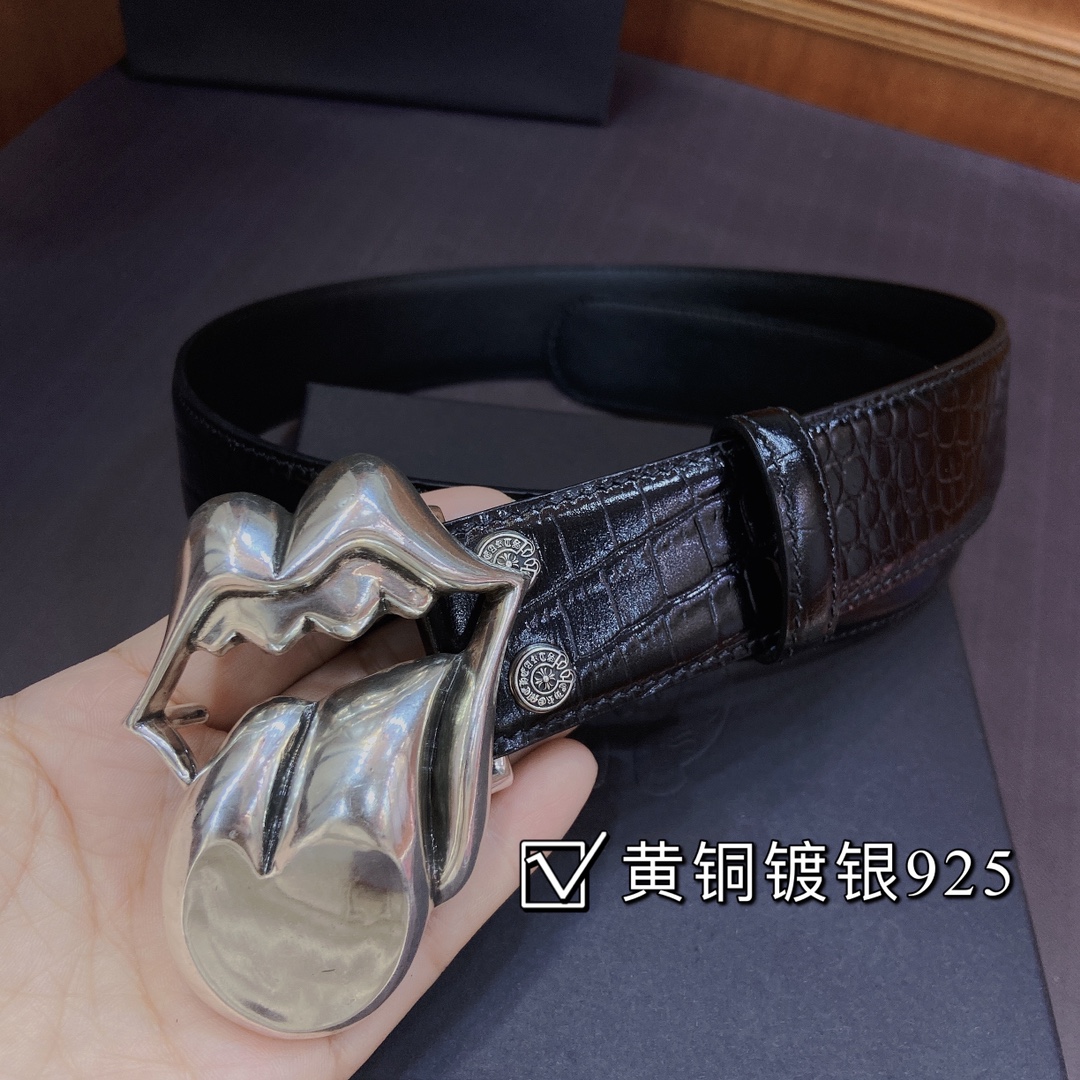 克罗心 可拆卸款 黄铜镀银s925舌头五金 头层鳄鱼纹皮带