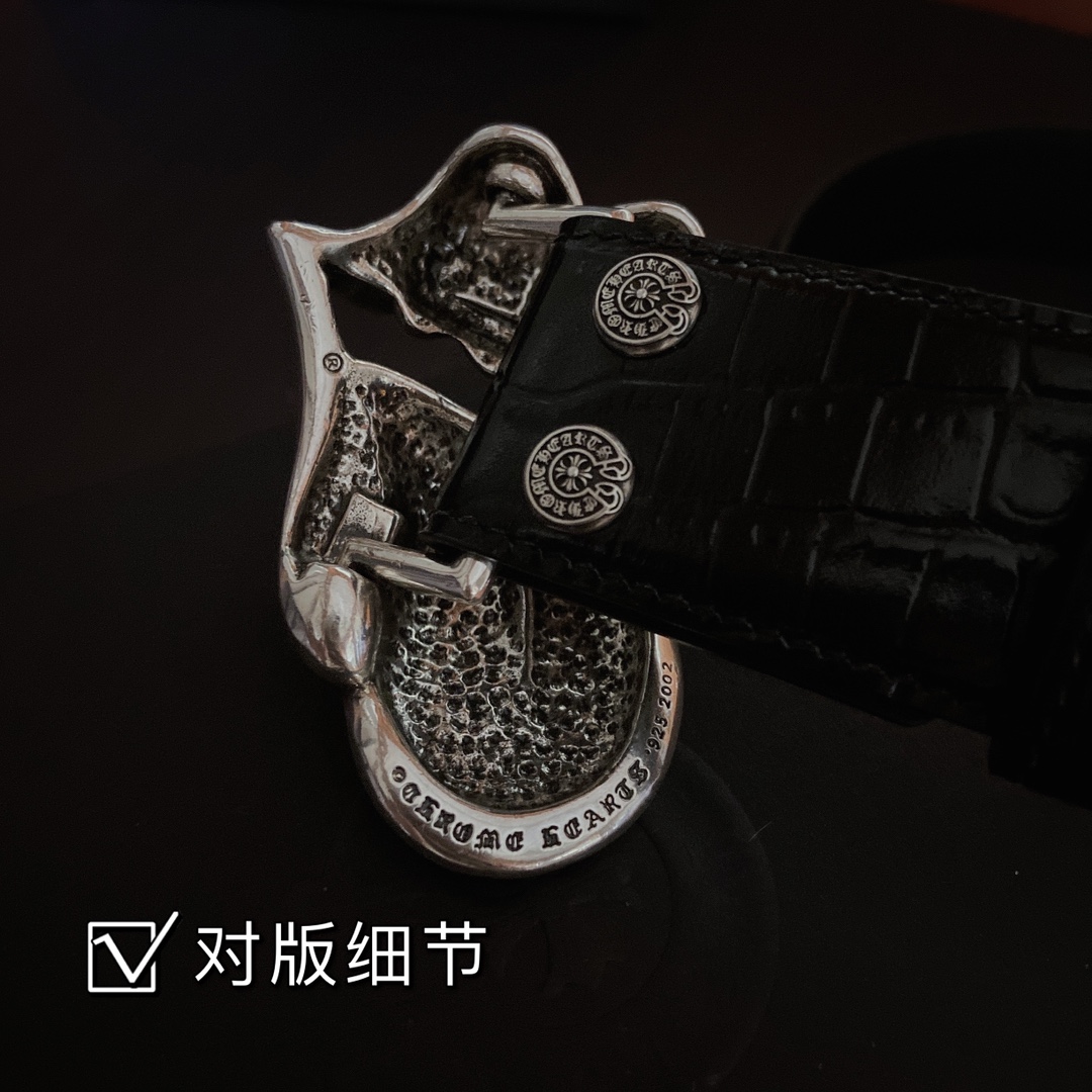 克罗心 可拆卸款 黄铜镀银s925舌头五金 头层鳄鱼纹皮带