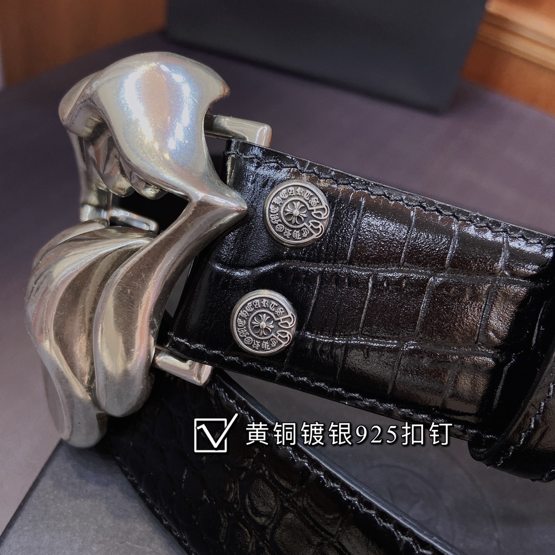克罗心 可拆卸款 黄铜镀银s925舌头五金 头层鳄鱼纹皮带
