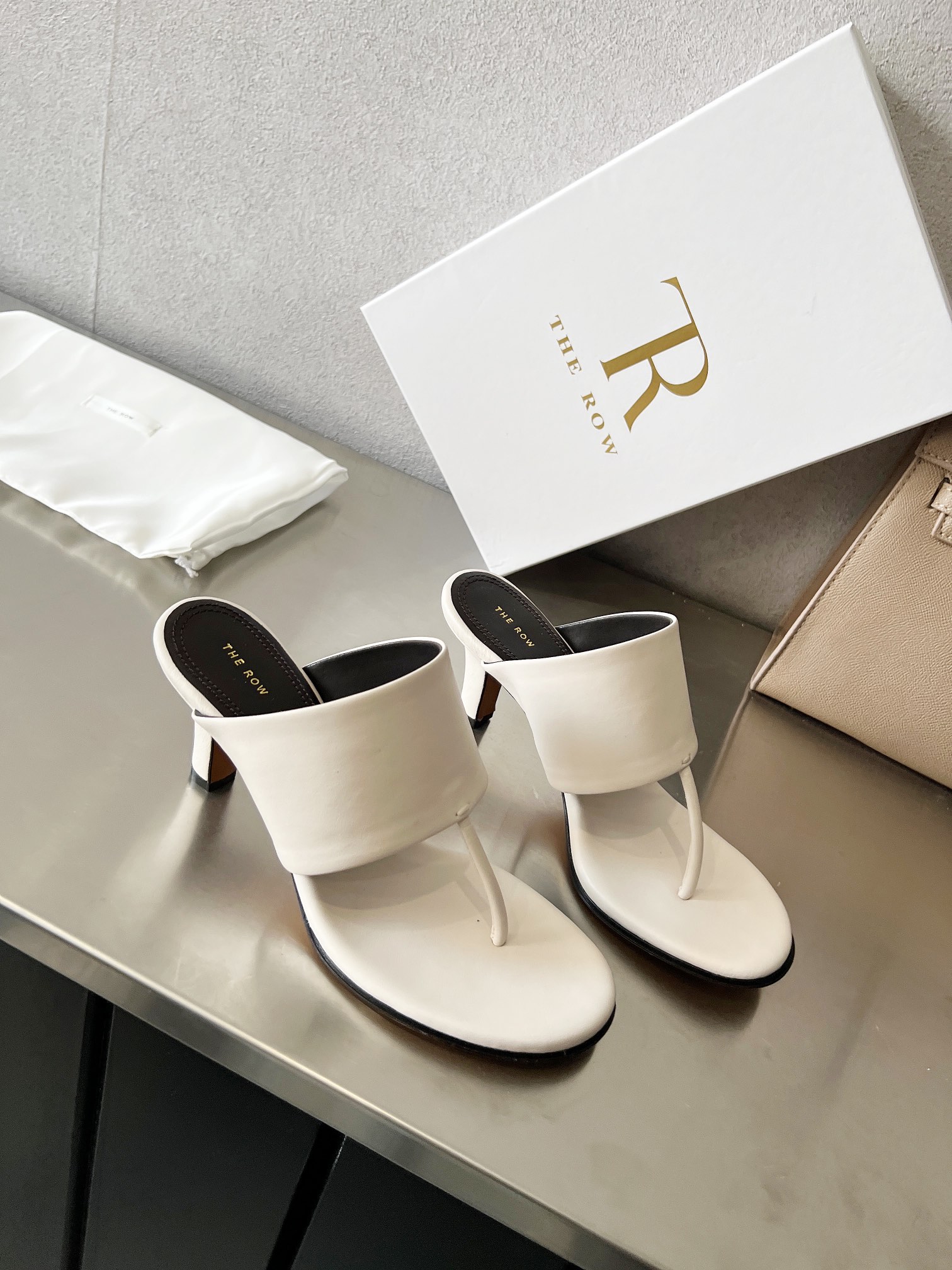 THE ROW Minimalist Heeled Sandals, Soft Nappa Leather Thong Sandals