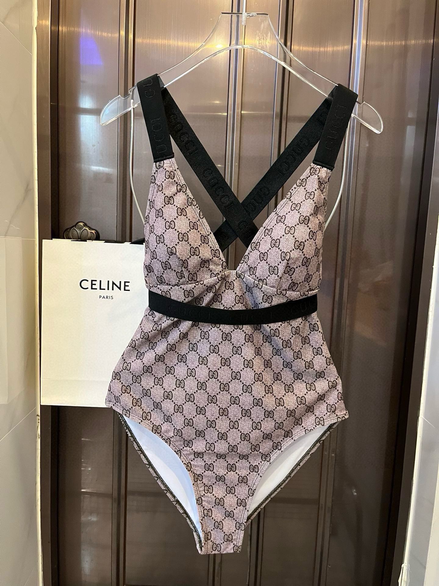 Gucci Women's One-Piece Swimsuit, Logo Print, Criss-Cross Back, Perfect for Swimming 2 i1740755591 8466 0
