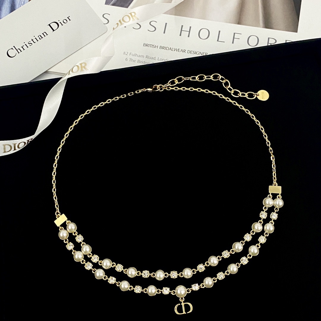 Dior Pearl and Crystal Double Layer CD Necklace - Elegant and Refined 7 i1740809436 9042 2
