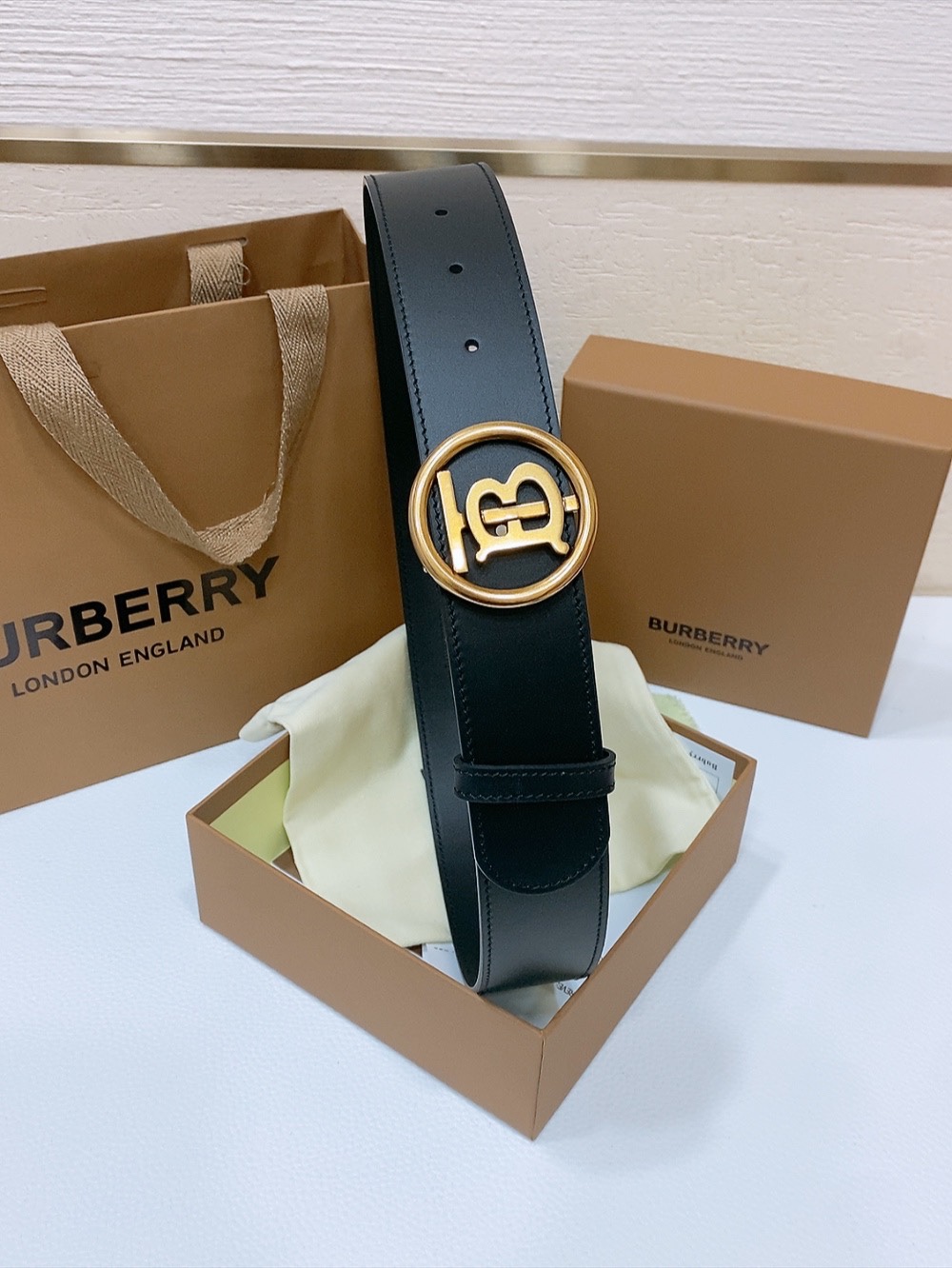 B urbrry TB金属logo扣 原厂小牛皮软