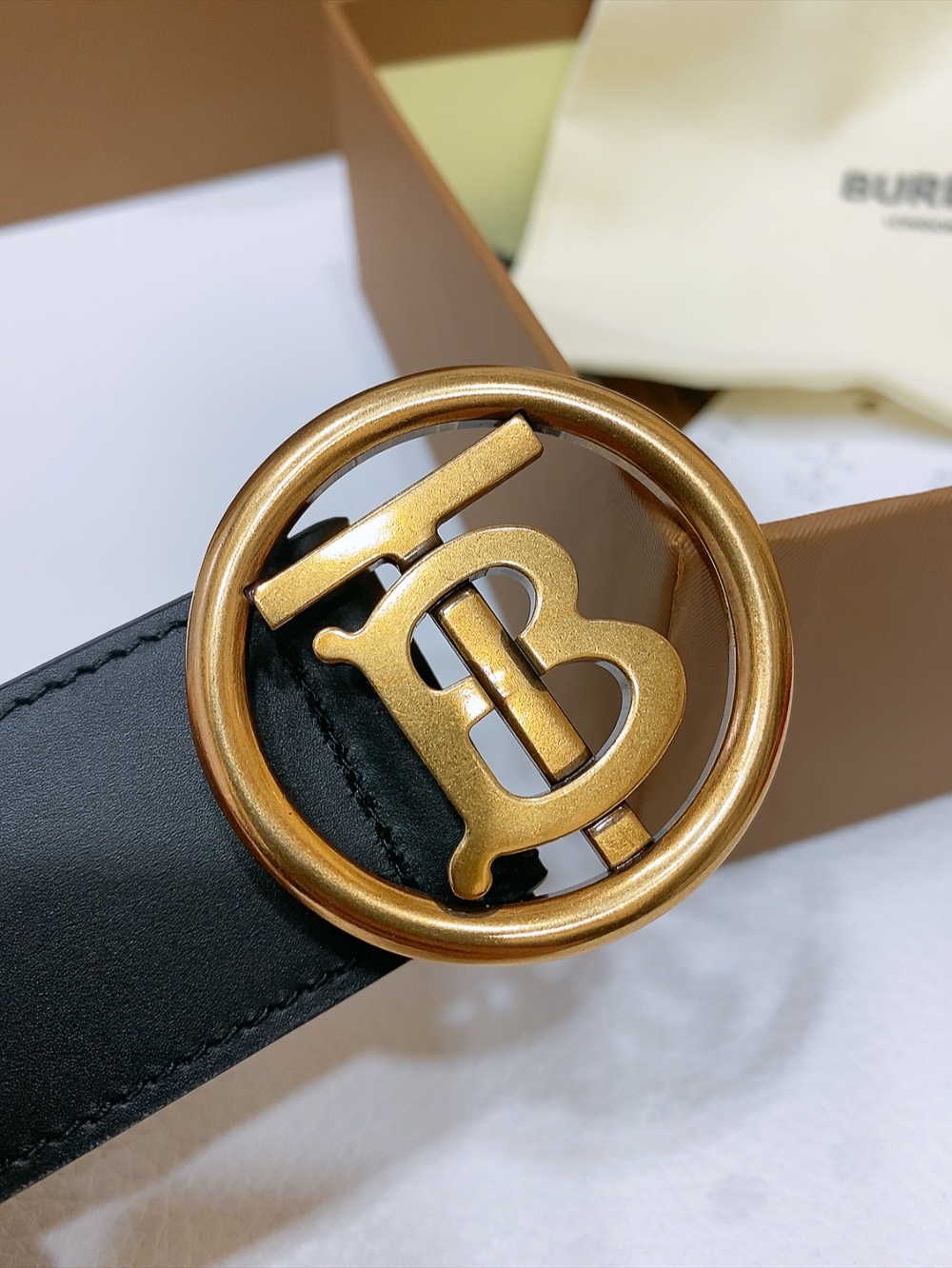 B urbrry TB金属logo扣 原厂小牛皮软