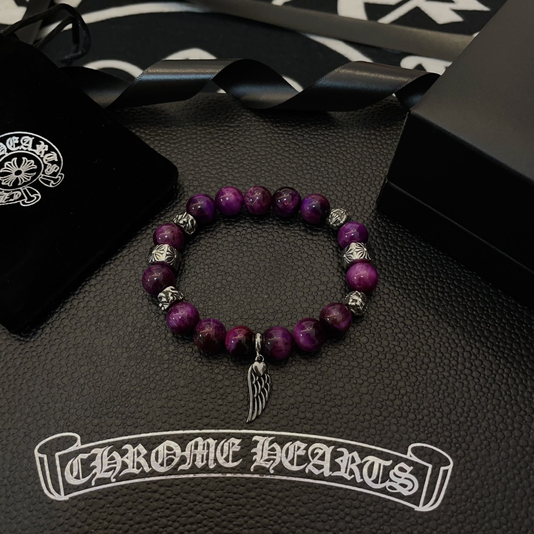 Chrome Hearts Style Purple Beaded Bracelet with Wing Charm and Sterling Silver Accents 10 i1740843823 1940 8