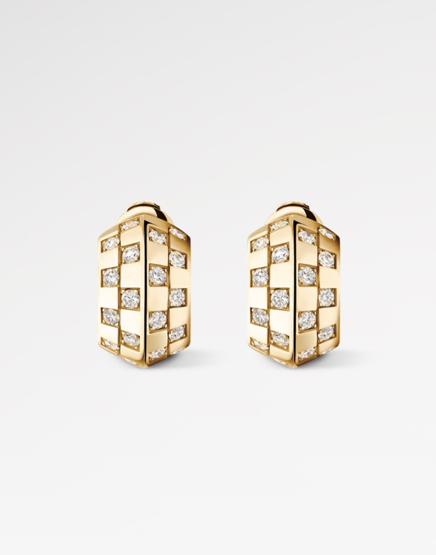 Elegantes Pendientes Louis Vuitton con Diseño Damero y Detalles Dorados