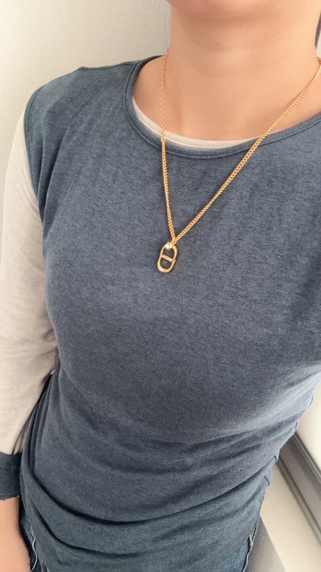 Dior Necklace Gold-Tone Brass with Crystal Accent, 52 cm Length