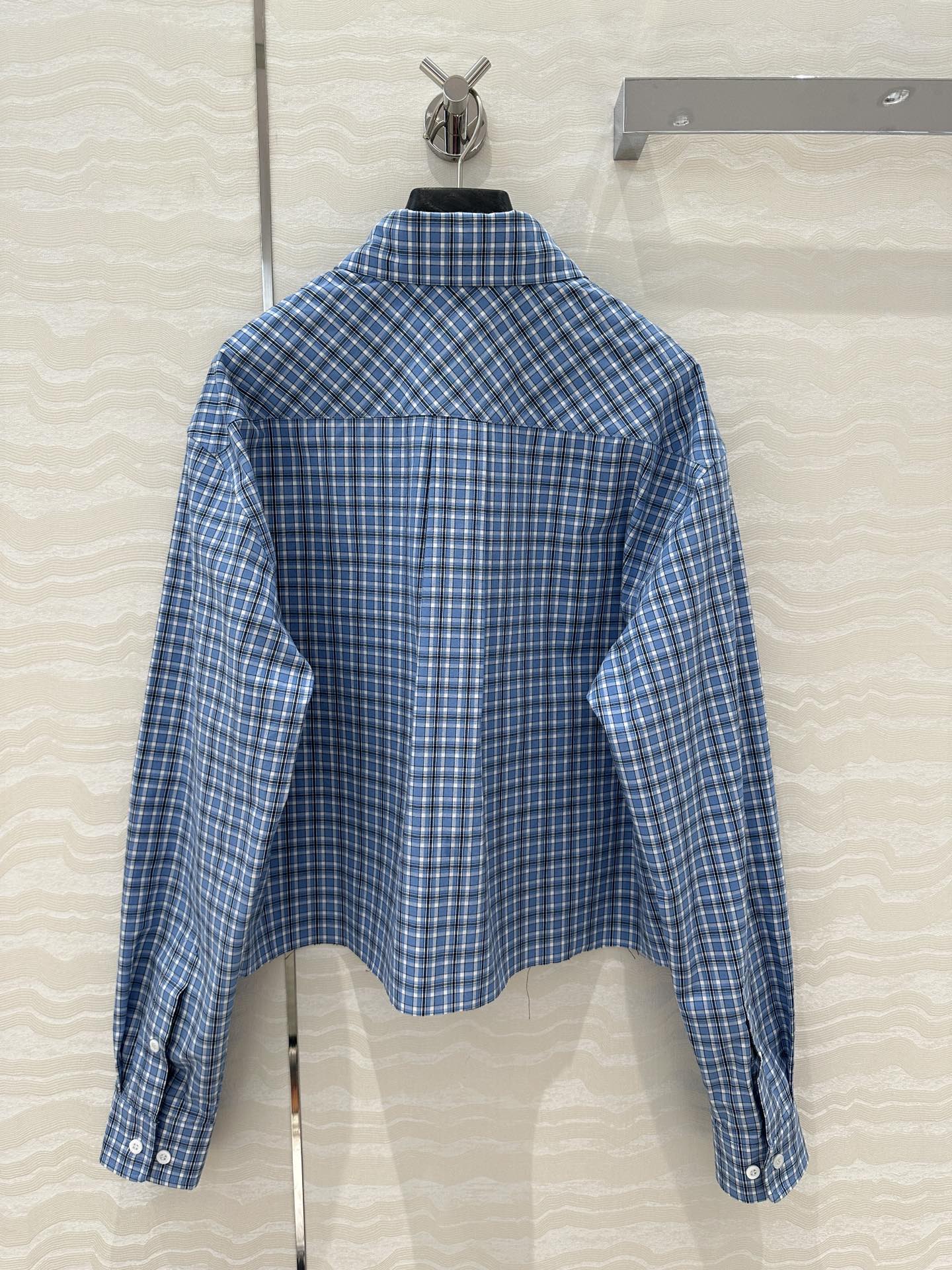 独家首发❤️原单品质🌸miu系少女穿搭！知性分子学院风 新蓝格子短款衬衫！进口定织精纺色织格纹纯棉衬衫面