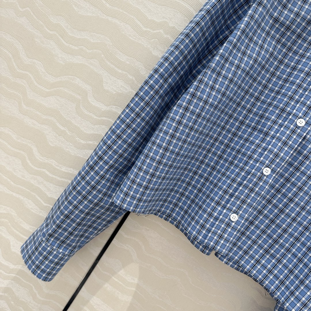 独家首发❤️原单品质🌸miu系少女穿搭！知性分子学院风 新蓝格子短款衬衫！进口定织精纺色织格纹纯棉衬衫面