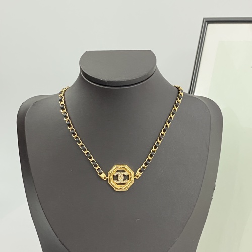 Chanel Vintage Gold Square Necklace with Leather Chain Elegant Accessories 1 Chanel Vintage Gold Square Necklace with Leather Chain Elegant Accessories
