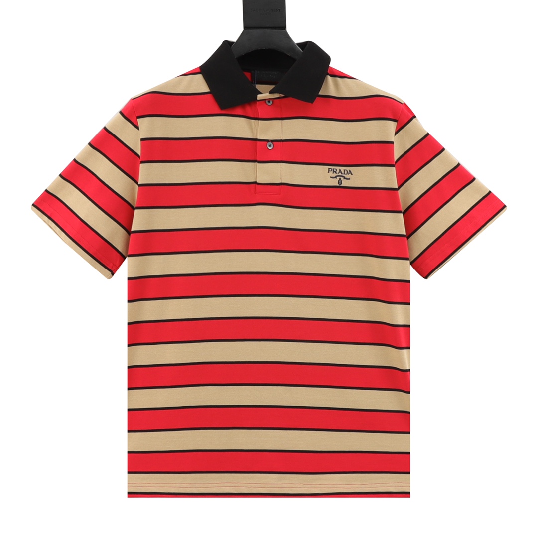 Prada Striped Embroidered Polo Shirts in Pure Cotton Fabric, Code XS-L. - 图片 1