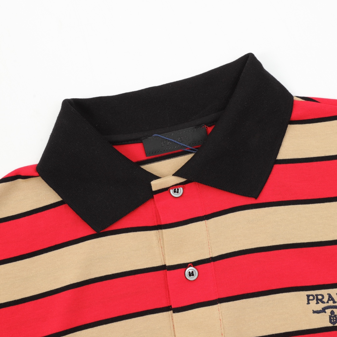 Prada Striped Embroidered Polo Shirts in Pure Cotton Fabric, Code XS-L. - 图片 3