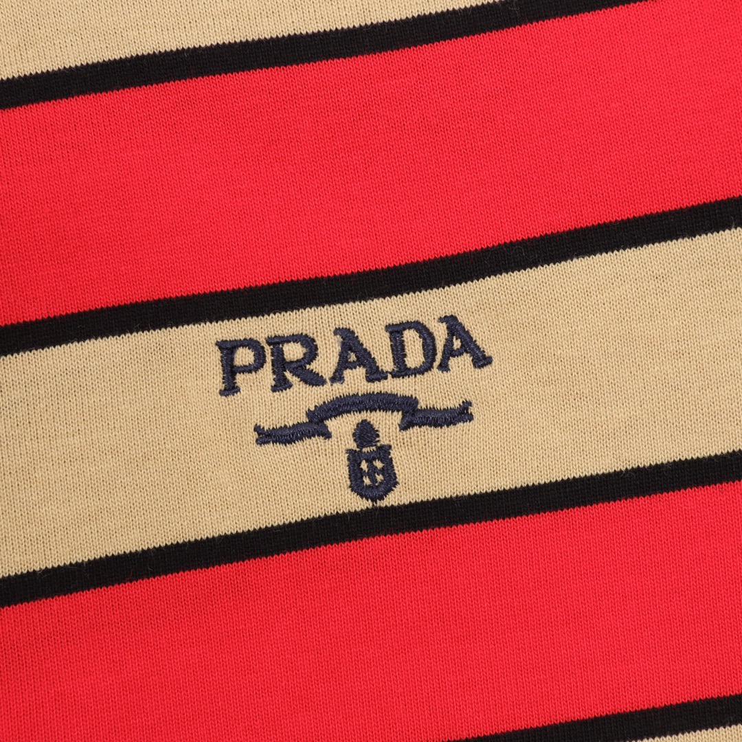 Prada Striped Embroidered Polo Shirts in Pure Cotton Fabric, Code XS-L. - 图片 4