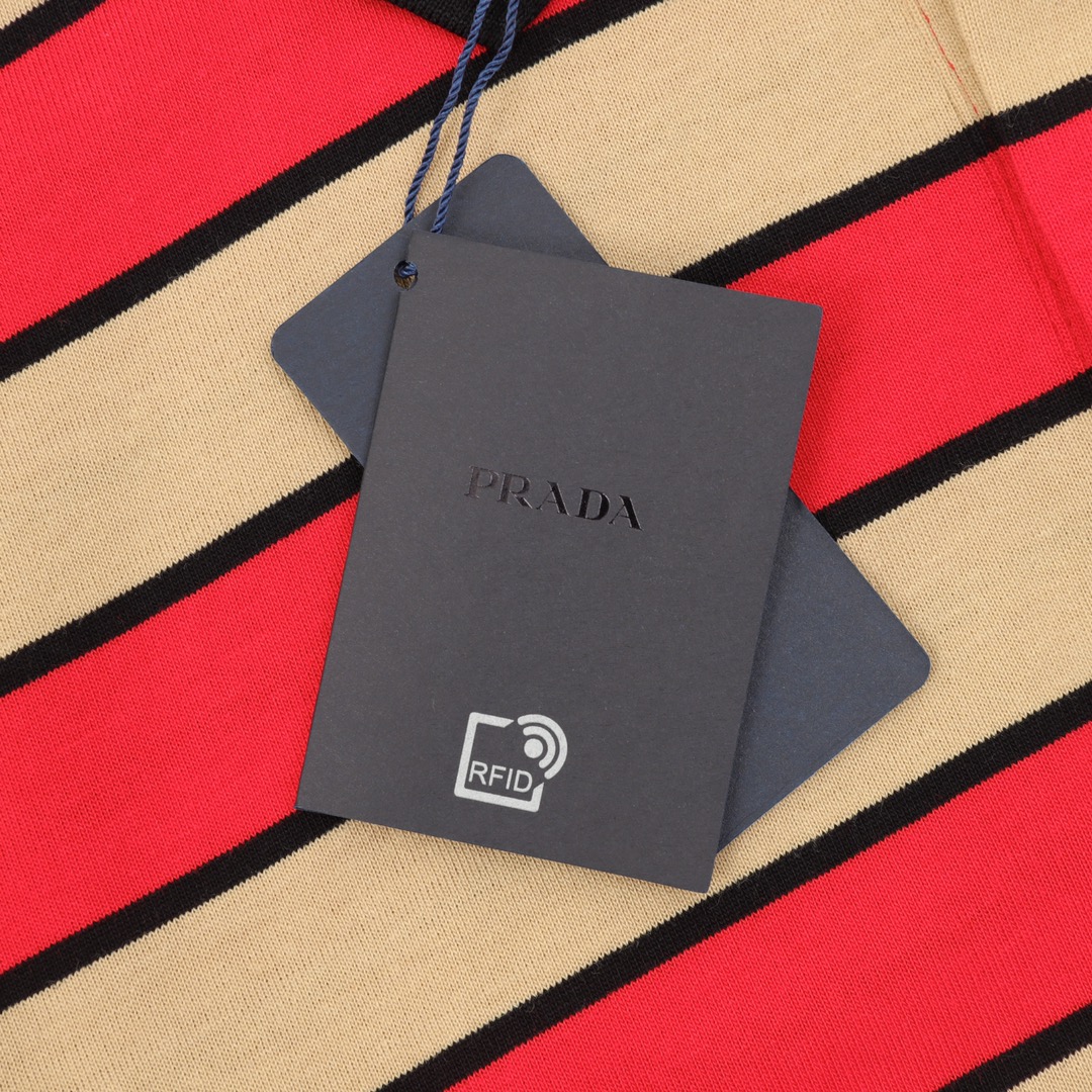 Prada Striped Embroidered Polo Shirts in Pure Cotton Fabric, Code XS-L. - 图片 5