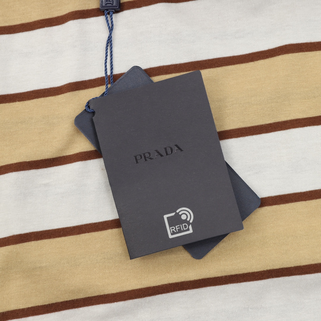 Prada Striped Embroidered Polo Shirts in Pure Cotton Fabric, Code XS-L Size. - 图片 5