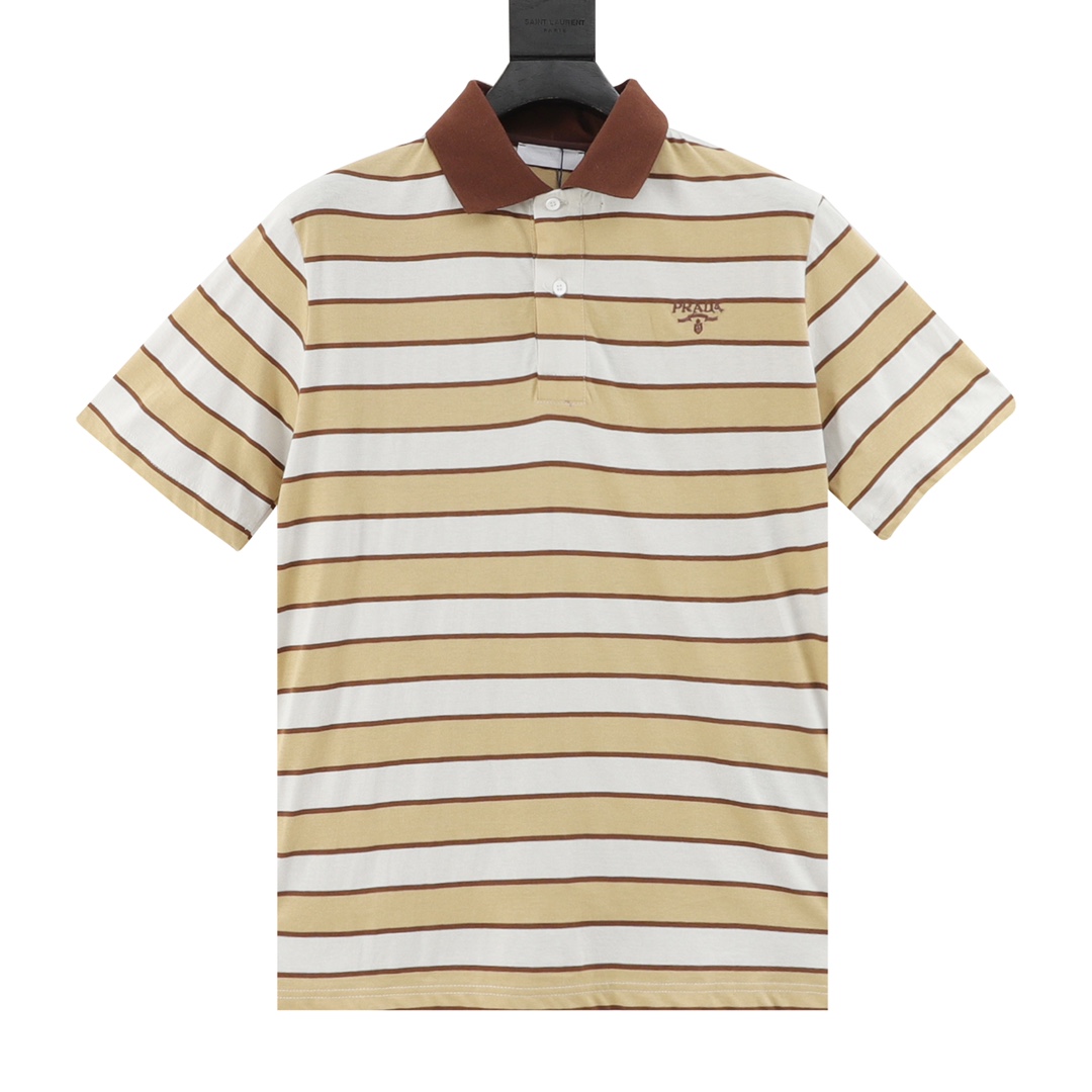 Prada Striped Embroidered Polo Shirts in Pure Cotton Fabric, Code XS-L Size. - 图片 1