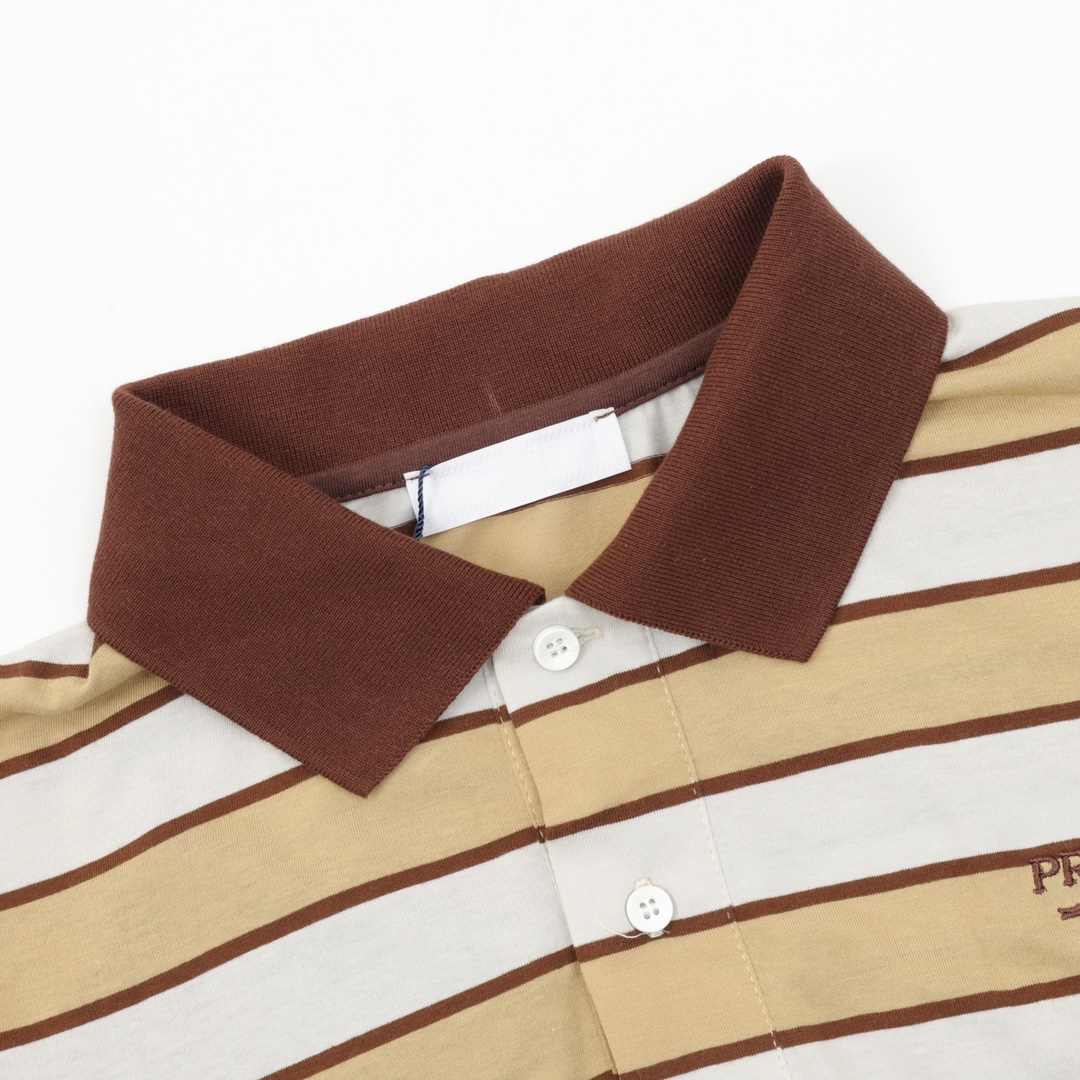 Prada Striped Embroidered Polo Shirts in Pure Cotton Fabric, Code XS-L Size. - 图片 3
