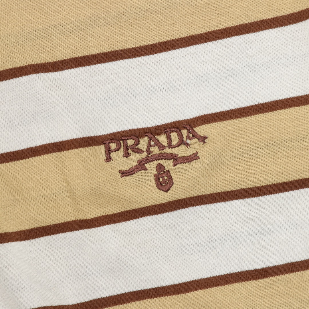 Prada Striped Embroidered Polo Shirts in Pure Cotton Fabric, Code XS-L Size. - 图片 4