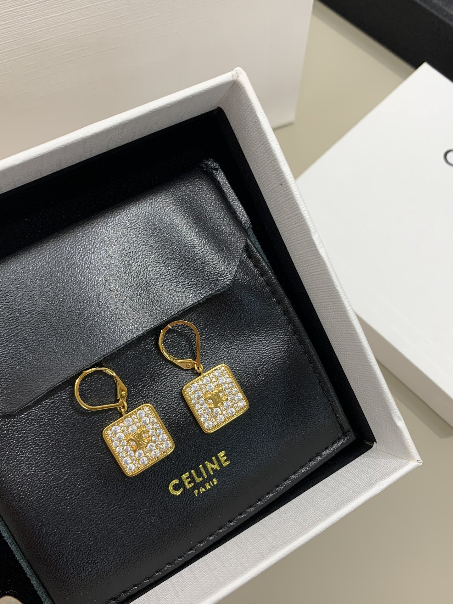 Celine Square Earrings with Crystals - Gold Finish 4 i1740981487 2715 1