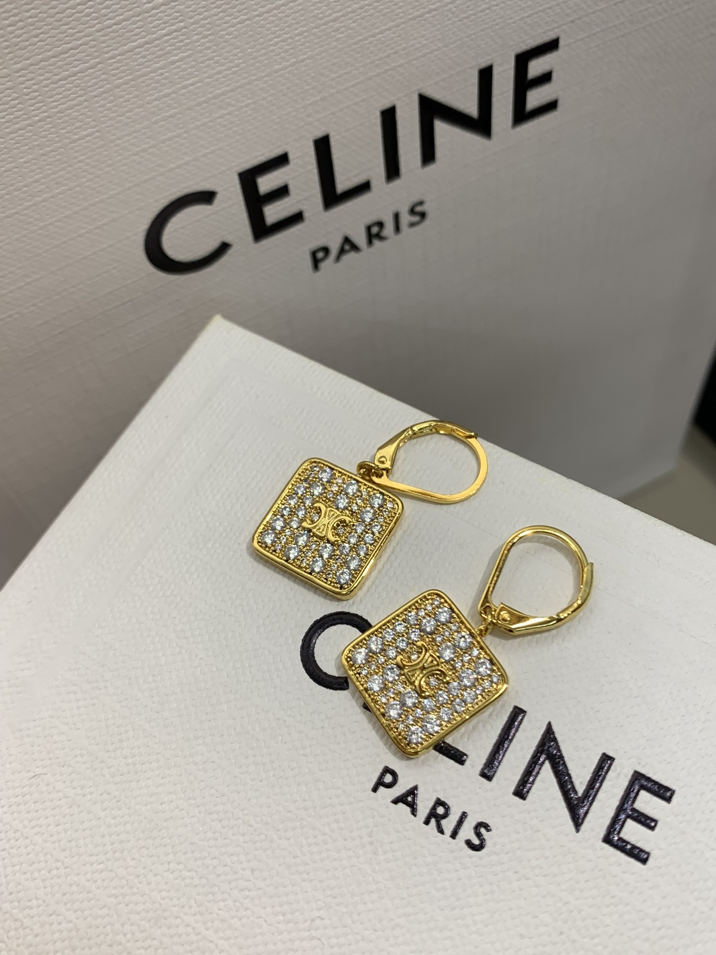 Celine Square Earrings with Crystals - Gold Finish 6 i1740981487 9042 3