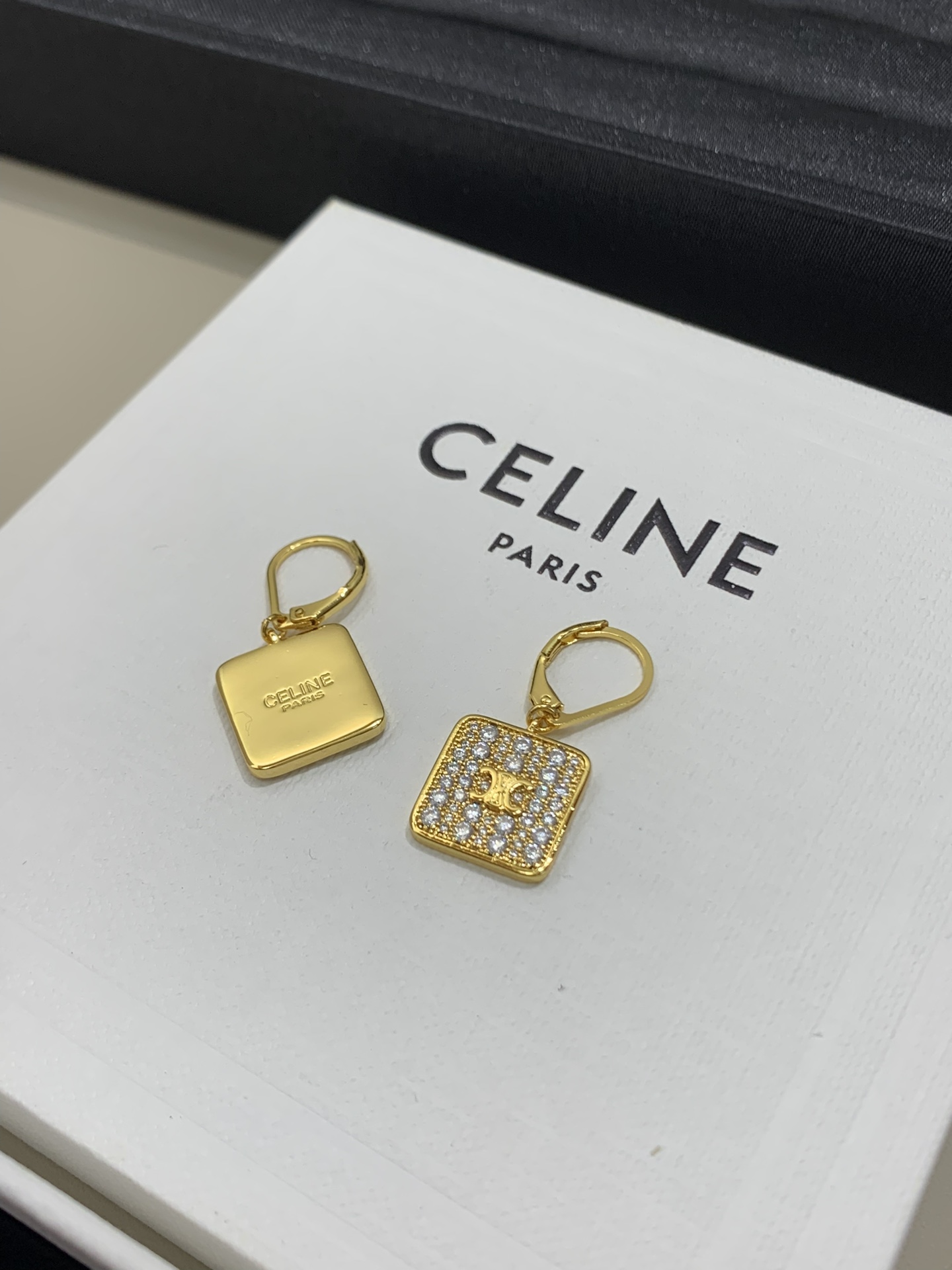 Celine Square Earrings with Crystals - Gold Finish 5 i1740981487 987 2