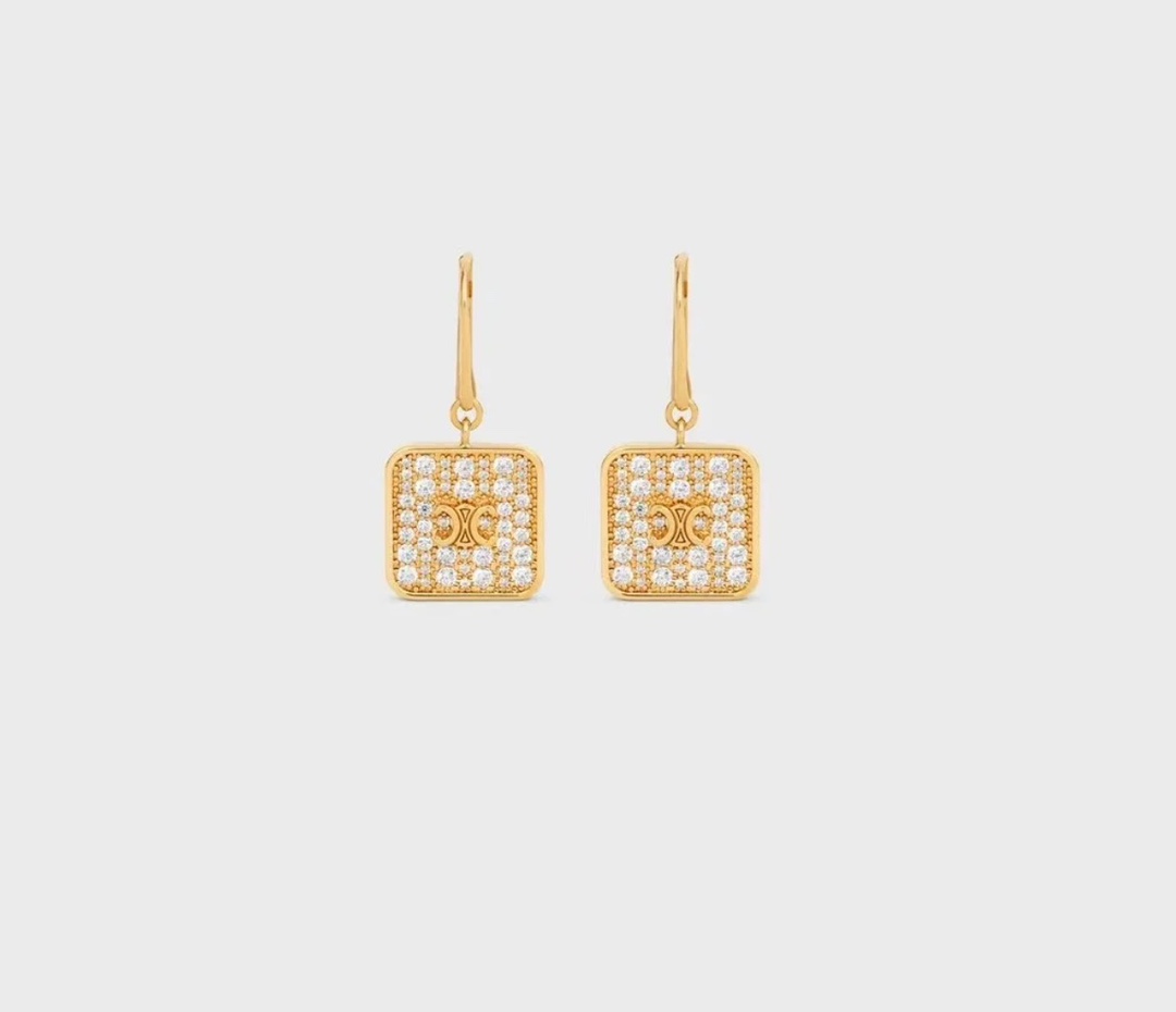 Celine Square Earrings with Crystals - Gold Finish 2 i1740981700 9184 2