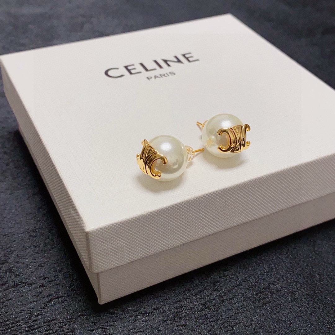 Celine Triomphe Pearl Stud Earrings - Elegant & Timeless Design 4 i1741008456 2194 2