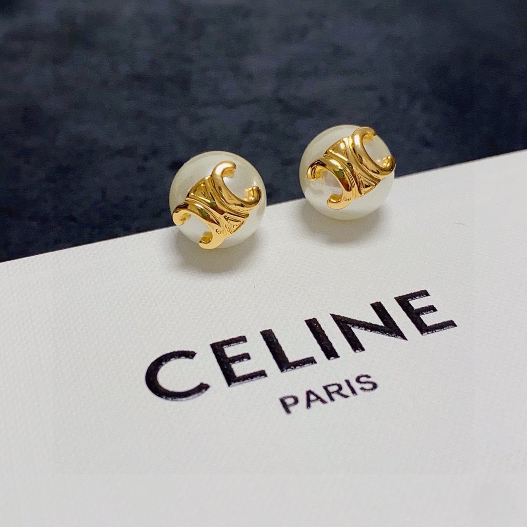 Celine Triomphe Pearl Stud Earrings - Elegant & Timeless Design 5 i1741008456 5454 3