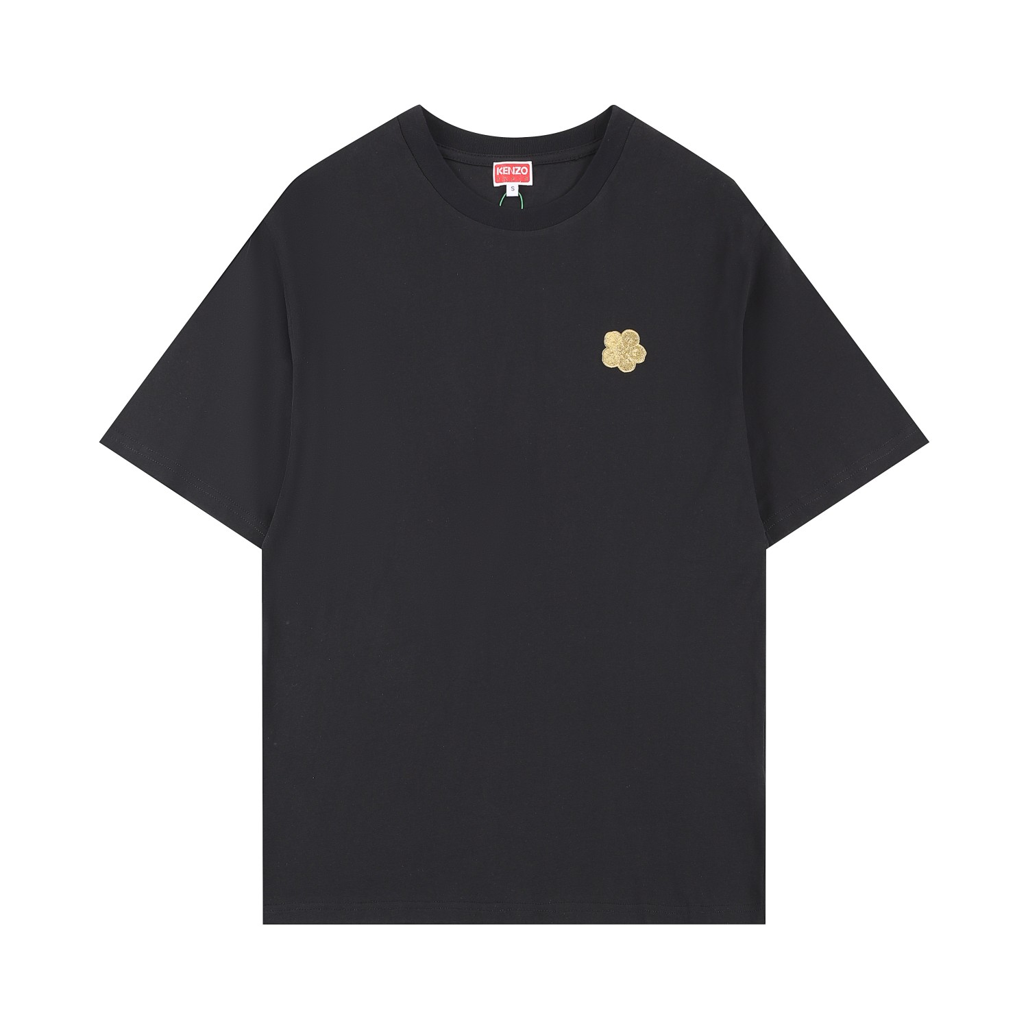 KENZ* 2025SS Camiseta nueva, bordado de hilo dorado de flor de begonia, tejido de algodón lavado de 21 cabos,…