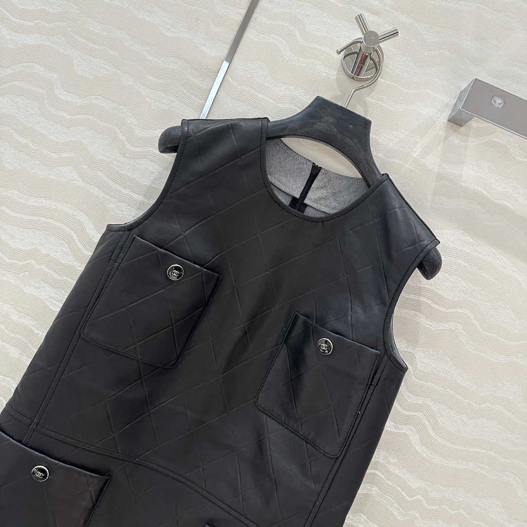 Elegant Women's Black Lambskin Leather Quilted Mini Dress with Pockets 3 i1741027775 4208 1