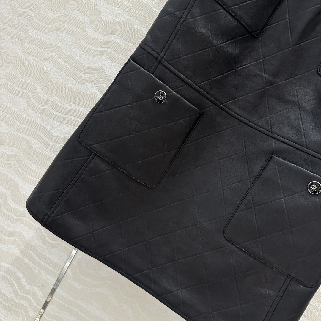 Elegant Women's Black Lambskin Leather Quilted Mini Dress with Pockets 5 i1741027775 6236 3