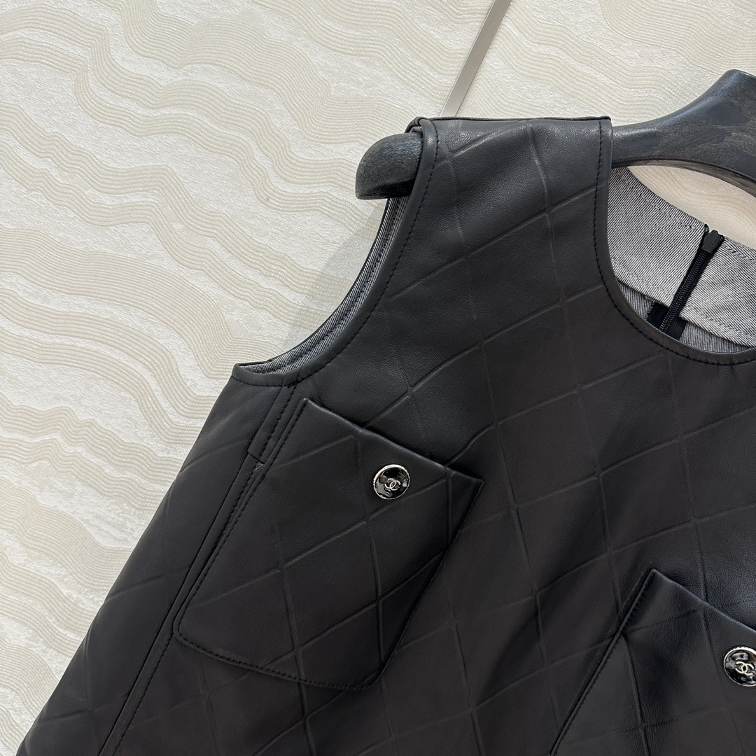 Elegant Women's Black Lambskin Leather Quilted Mini Dress with Pockets 4 i1741027775 6444 2