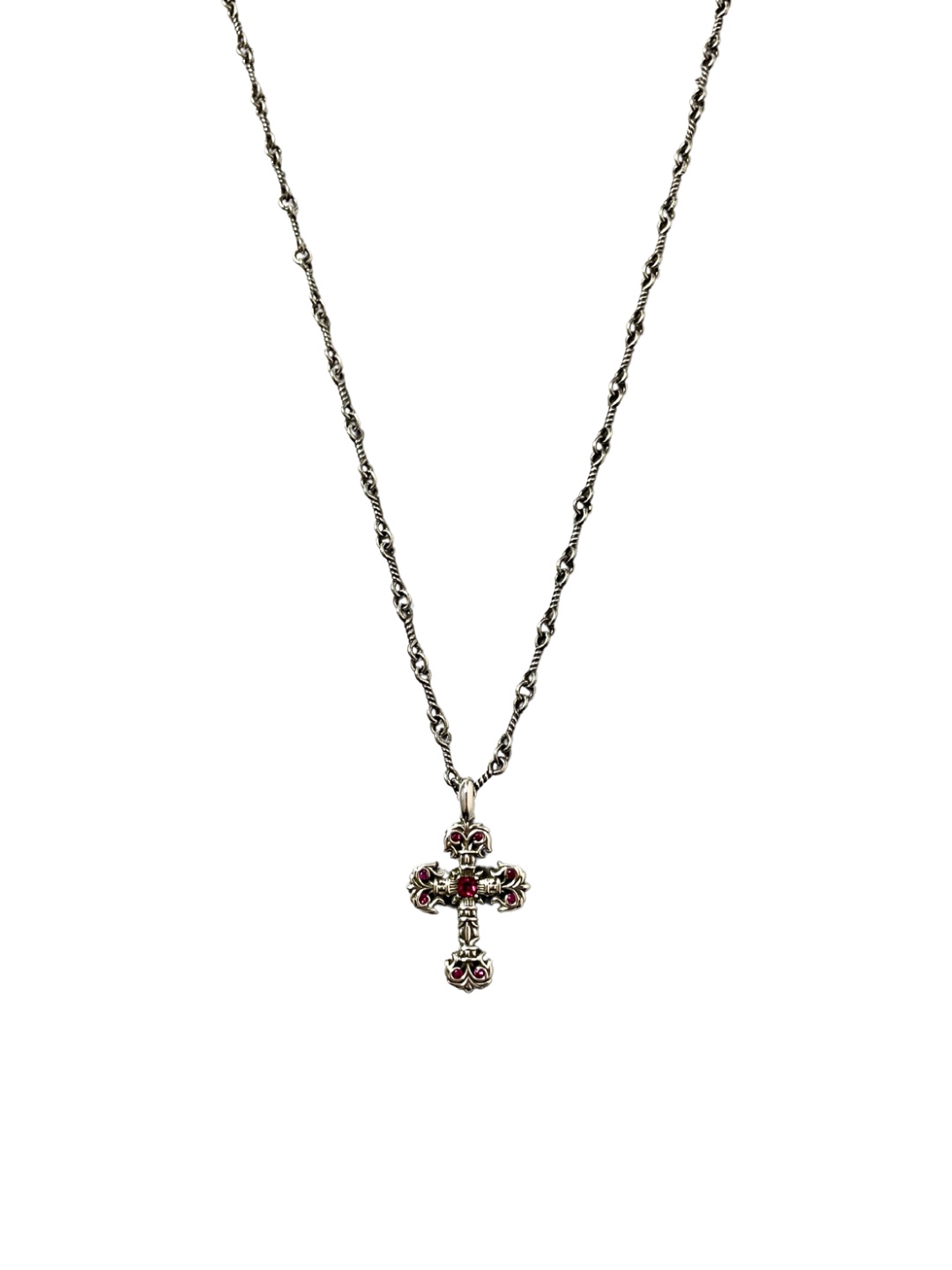 NO:114912,Croxin Red Diamond Mini Flame Cross Sterling Silver Material Retro Aging Red Diamond Matching Handmade Chain Fashion Matching, Elegant Jewelry, Chrome Hearts, Pure Silver19860909克罗心 红钻迷你火焰十字架 纯银材质 复古做旧 红钻 搭配手工链 时尚搭配,饰品精品,chrome hearts,pure silver,Jewelry