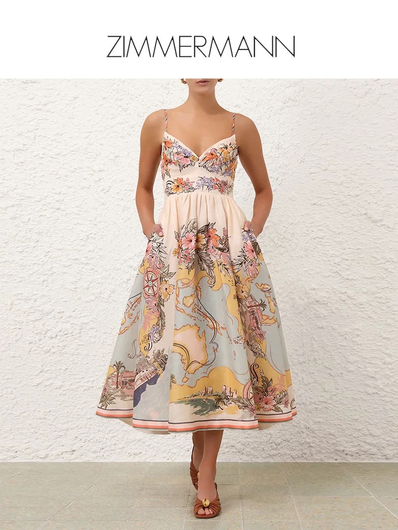 NO:321752,Model number G25030456 ZIMMERMA*N Australia brand high-end custom cotton and linen blend fabric!  Vacation style fashionable floral printed pressed strapless waist-hugging slimming large skirt hem suspender dress!  1.2.3.4/SMLXL (2 size bust 80, waist circumference 66, skirt length 114 without shoulder straps) hair, skirts, alexander wang19860909款号G25030456 ZIMMERMA*N兹默曼澳洲品牌高端定制棉麻混纺面料！度假风时尚花卉印花压褶抹胸式收腰显瘦大裙摆吊带连衣裙！1.2.3.4/SMLXL（2码胸围80,腰围66,裙长114不含肩带）发,,skirts,alexander wang,Women's clothing