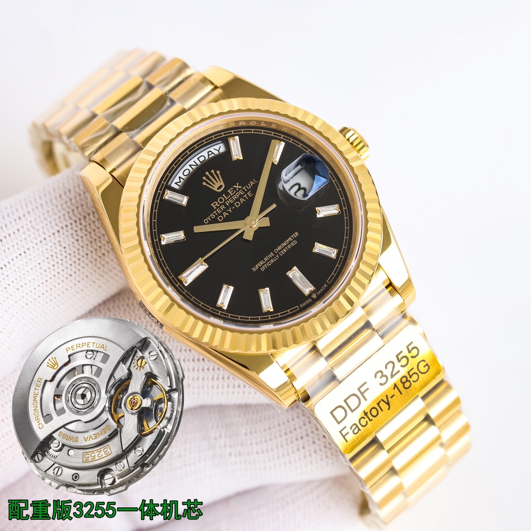 NO:148299,40mmDD (movement) White shell, gold shell counterweight version 160g, white 1900, gold plus 100 literal diamond plus 100, ring mouth diamond plus 50 185g, white 2200, gold plus 100 literal diamond plus 100, ring mouth diamond plus 50 DDF--A sincere work pays tribute to the classic Rolex weekly calendar 40mm series watch. 1 watch counterweight version 185G 2 cost-effective counterweight version 160G 3 Sapphire mirror, calendar 2.5x magnifying glass, effect synchronous original. 4 Oyster case structure, integrated mid-layer case, screw-in bottom cover and winding crown. 5 structure size and thickness synchronous original, diameter 40mm 6 equipped with an all-in-one machine, thickness, instant jump calendar, stable and durable structure synchronous original. Texture synchronous original with an original quality and weight exceeds the ordinary  Very heavy and pressing, high-purity precious metal styles are more weight than everything, the ordinary goods on the market are light and fake., Rolex1986090940mmDD（机芯） 白壳,金壳 配重版 160克,白1900起,金加100字面钻加100,圈口钻加50 185克,白2200起,金加100字面钻加100,圈口钻加50 DDF--诚意之作 致敬经典 劳力士星期日历型40mm系列腕表 . 1整表配重版185G 2性价比配重版160G 3蓝宝镜面,日历2.5倍放大镜,效果同步原版. 4蚝式表壳结构,一体中层表壳,旋入式底盖及上链表冠. 5构尺寸厚度同步原装,直径40毫米  6搭载一体机、厚度、瞬间跳历,稳定耐用结构同步原版. 上手质感同步原装 品质重量超乎寻常 很沉很压手,高纯度贵金属款式重量胜过一切,市面那些普通货过手轻飘飘很假.,,rolex,Watch