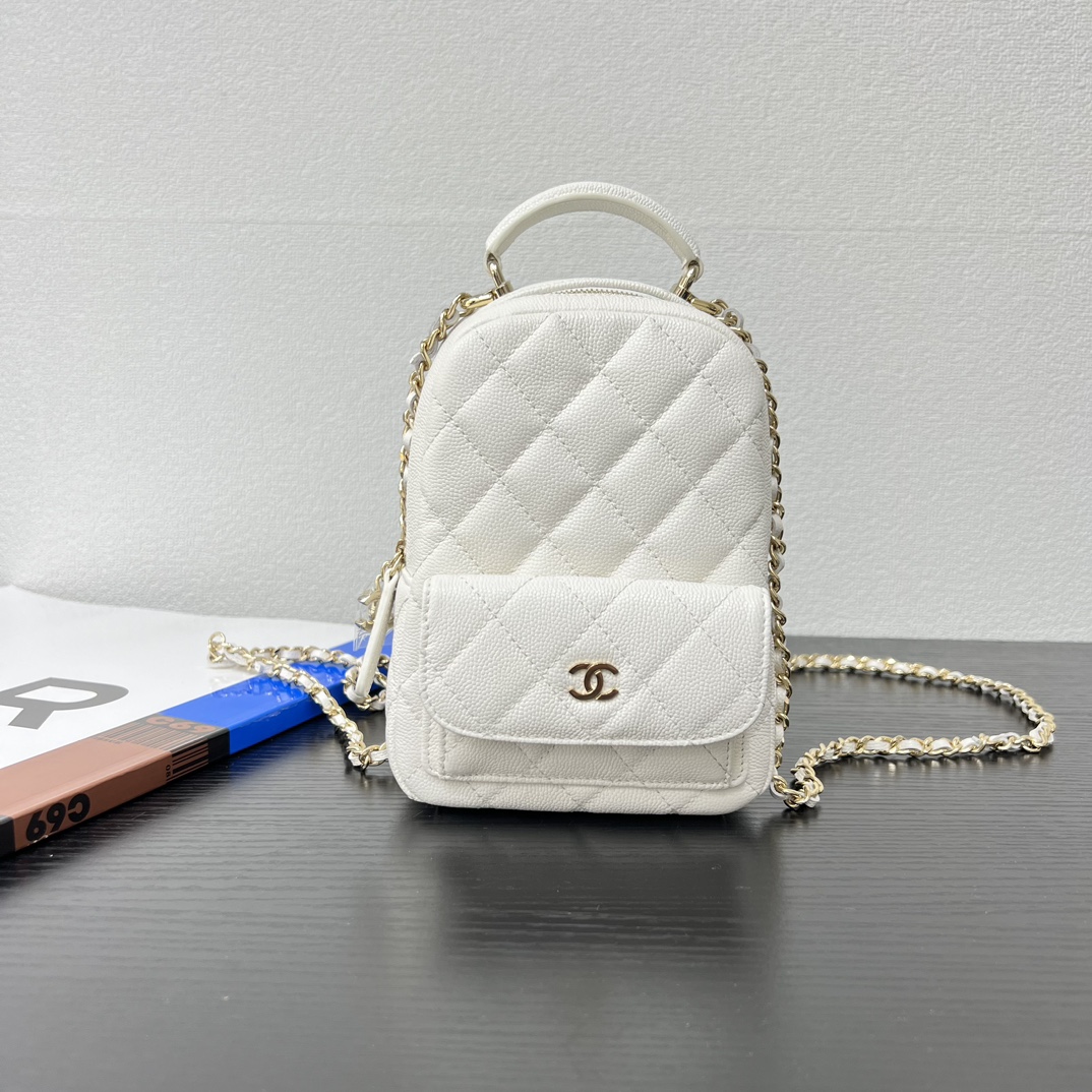 Nuevo producto, piel de vaca granulada con bola de grano pequeño, herrajes dorados claros, tamaño de mochila: 13 cm x 9…