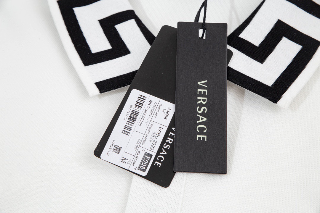 范思哲VERSACE 夏季新款 金色老人头刺绣翻领短袖polo衫 黑色/白色