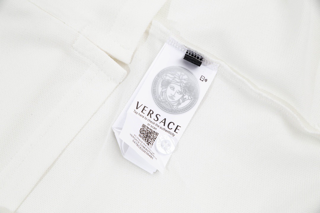 范思哲VERSACE 夏季新款 金色老人头刺绣翻领短袖polo衫 黑色/白色