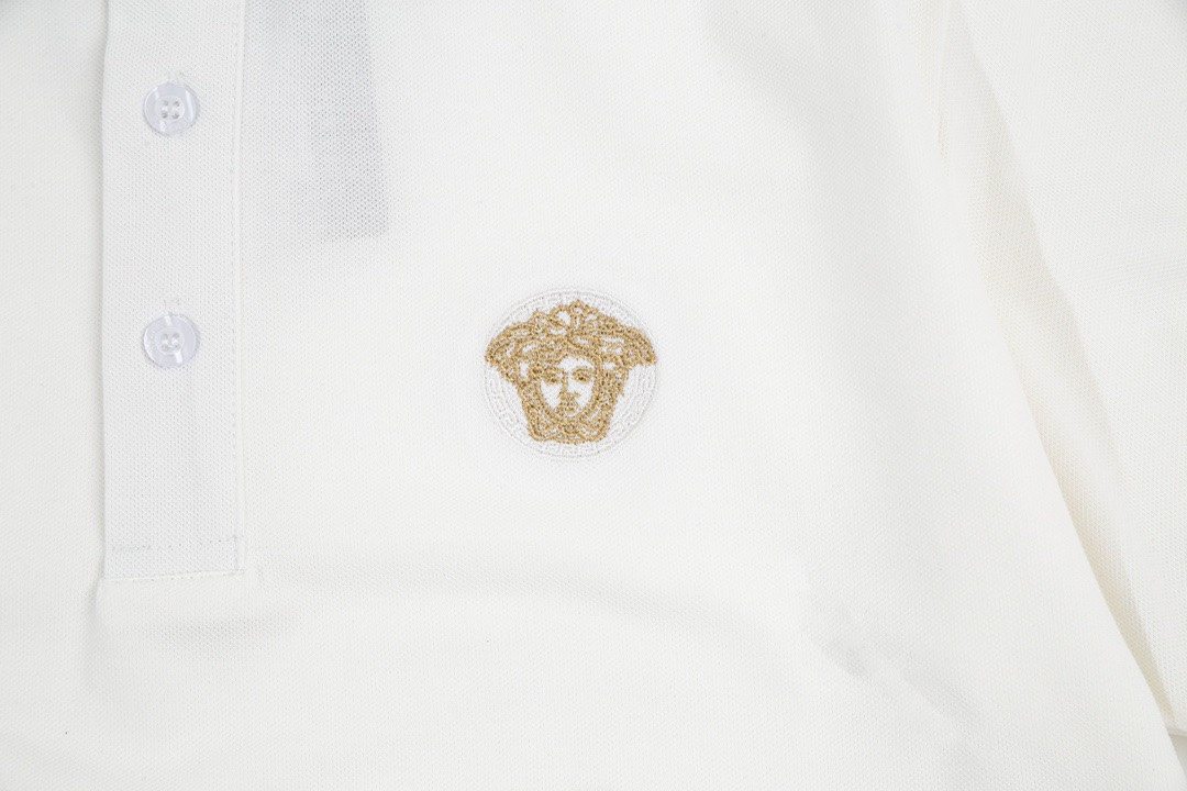 范思哲VERSACE 夏季新款 金色老人头刺绣翻领短袖polo衫 黑色/白色