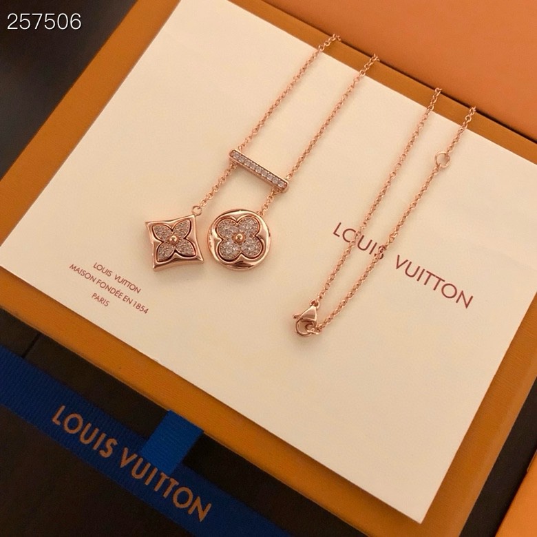 Louis Vuitton 精工版本路易威登双花项链 专业扣施华洛水晶
