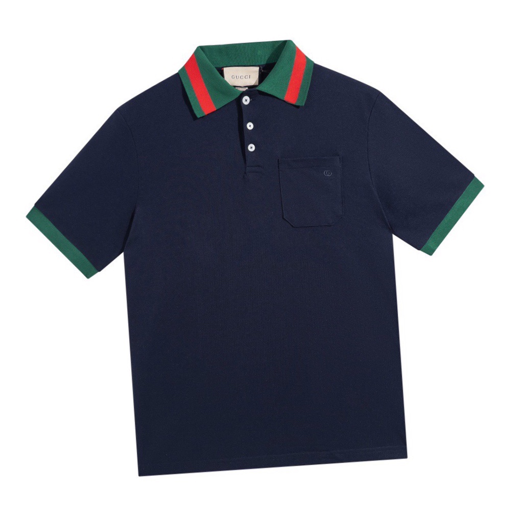 古驰/Gucci 夏季新款 经典字母刺绣红绿条纹翻领短袖Polo衫