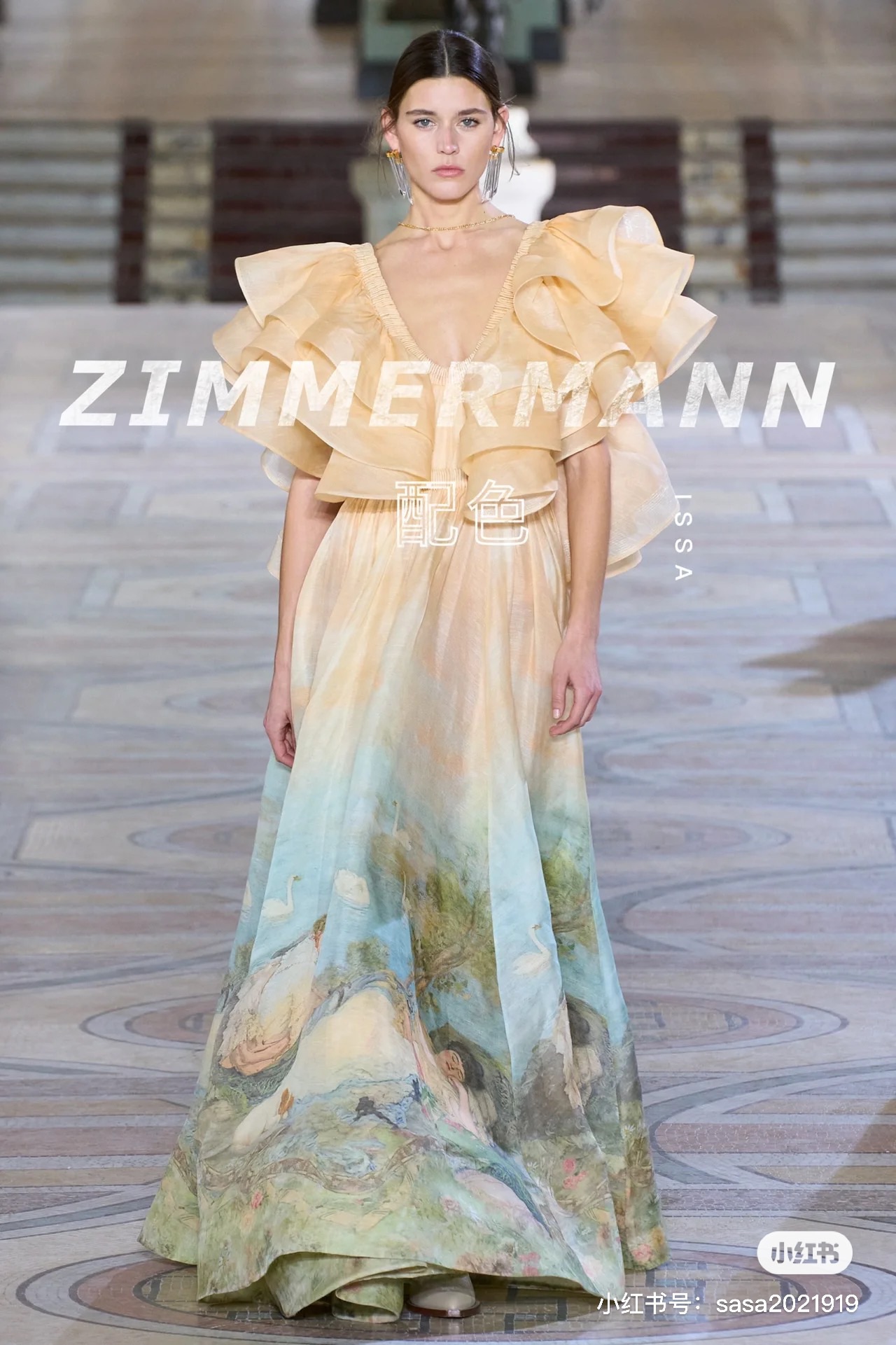 NO:324047,Model number G25030858 ZIMMERMA*N High-end customization quality of ZIMMERMA Australian brand!  Art painting print contrasting colors and smudged beach patterns, vacation style fashionable ruffled splicing U-neck oversized long dress!  1.2.3.4/SMLXL (M size bust 102, waist 76, skirt length 142) hair, skirts, alexander wang19860909款号G25030858 ZIMMERMA*N 兹默曼澳洲品牌高端定制质量！艺术绘画印花撞色晕染风海边沙滩图案、度假风时尚荷叶边拼接U领超大摆长款连衣裙！1.2.3.4/SMLXL（M码胸围102,腰围76,裙长142）发,,skirts,alexander wang,Women's clothing