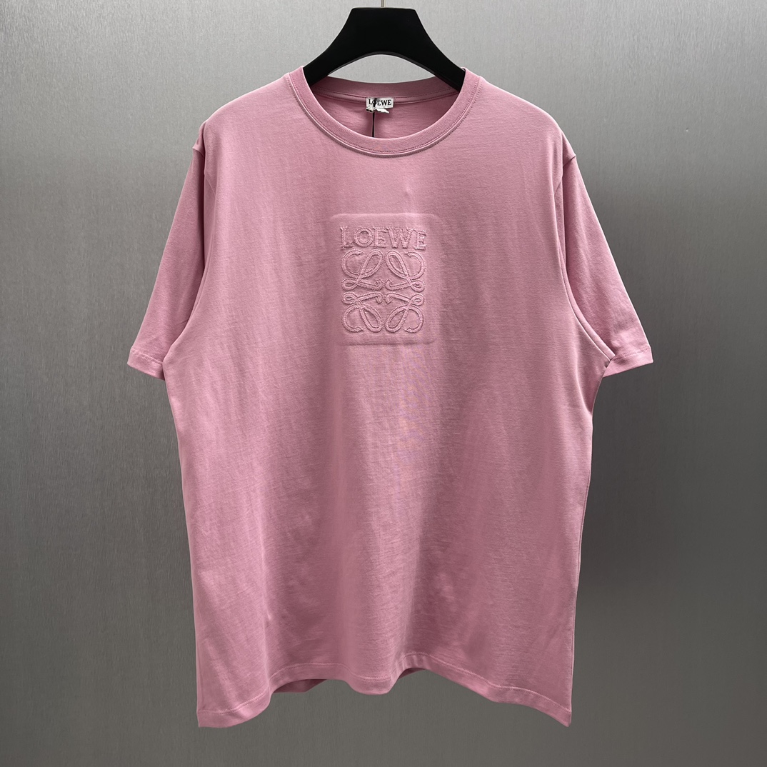🅿️125 LOE*E Camiseta clásica de corte láser y bordado rosa chica Talla: S-XL Camiseta de algodón ligero con aplique LO…