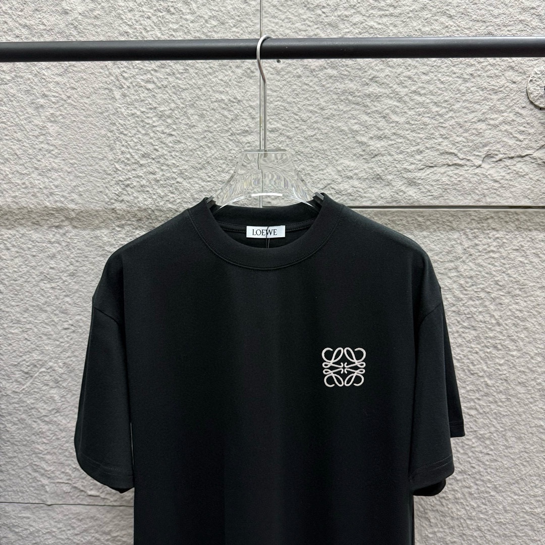 🅿️90 Loe*罗意* Colección primavera-verano 2025, camiseta de manga corta con logo bordado clásico y minimalista, tejido d…